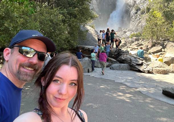 dad and i by waterfall